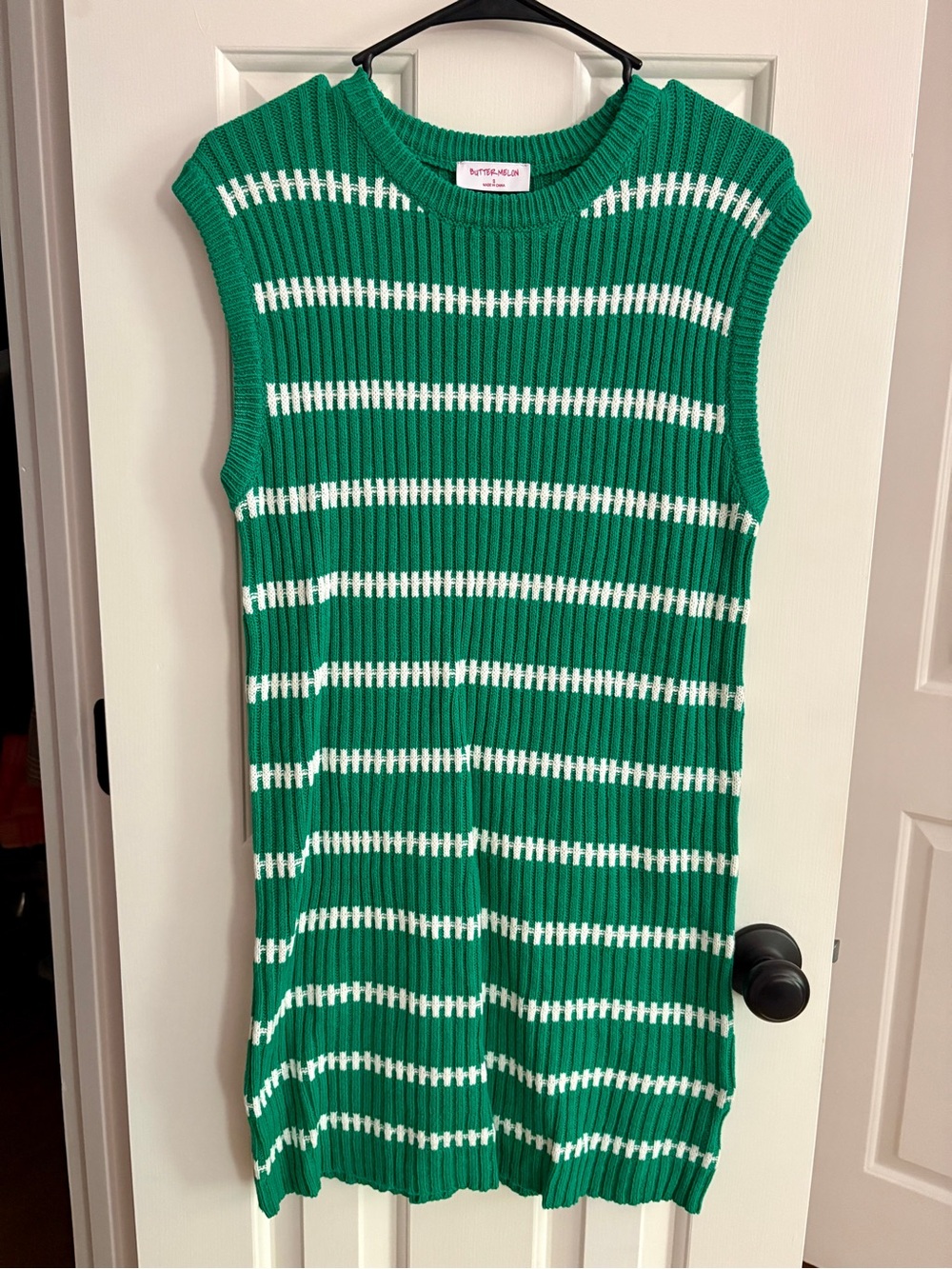 Like NEW Green & White Striped Knit Sweater Style Sleeveless Women’s Mini Dress